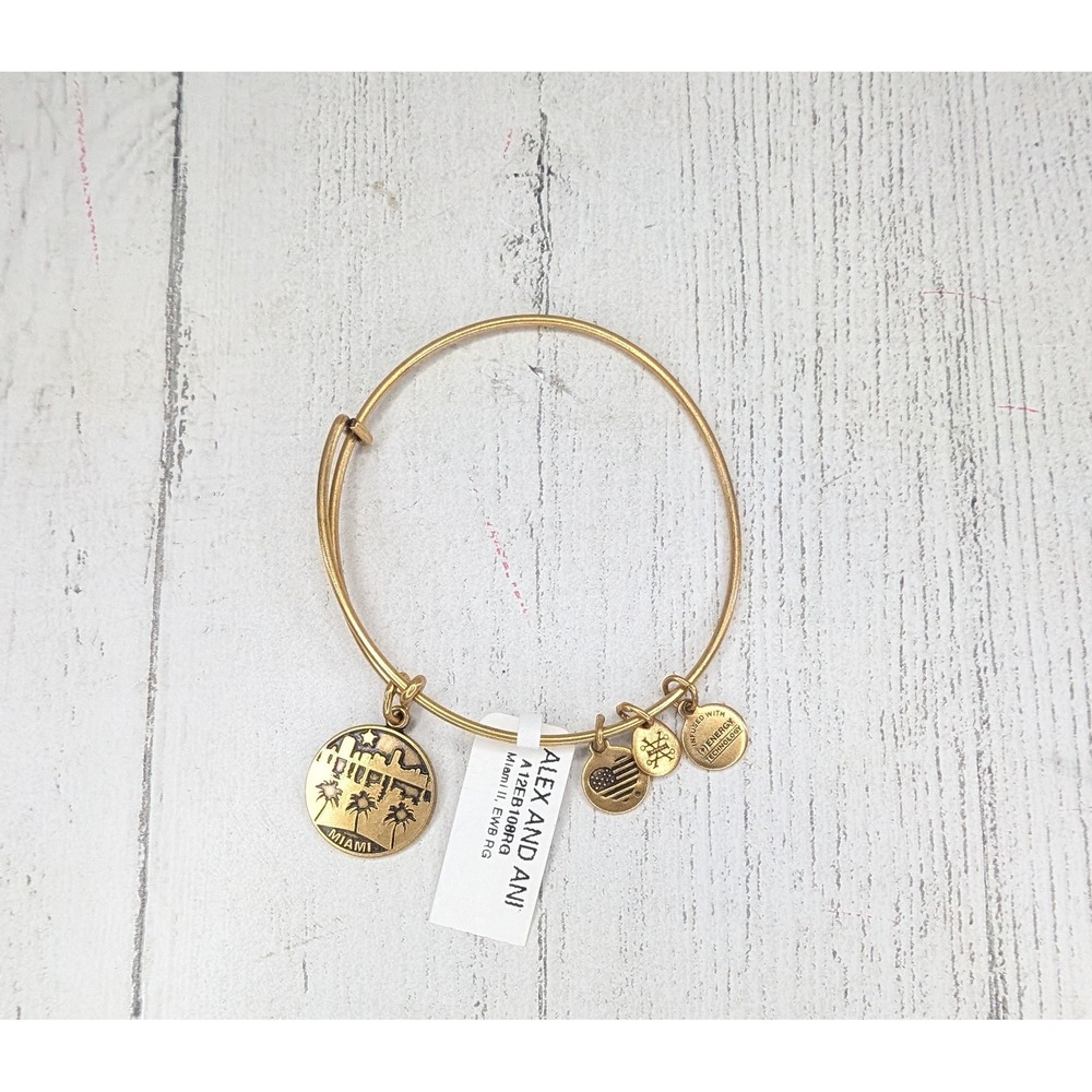 Alex and Ani Miami Skyline Charm Bangle Rafaelian Gold tone Bracelet A12EB108RG